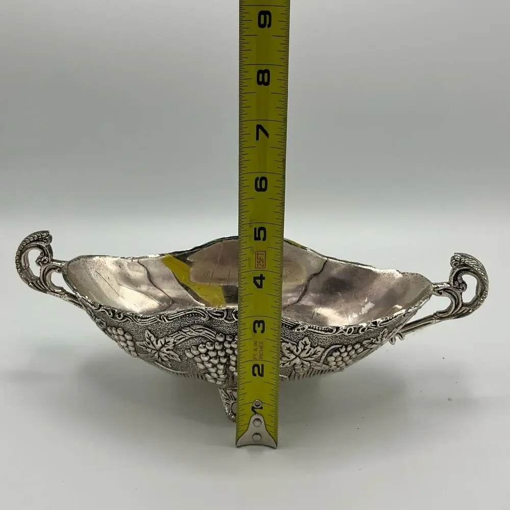 Vtg Godinger Silver Plated Footed Bowl & Set of 4 Serving Utensils Grape Pattern